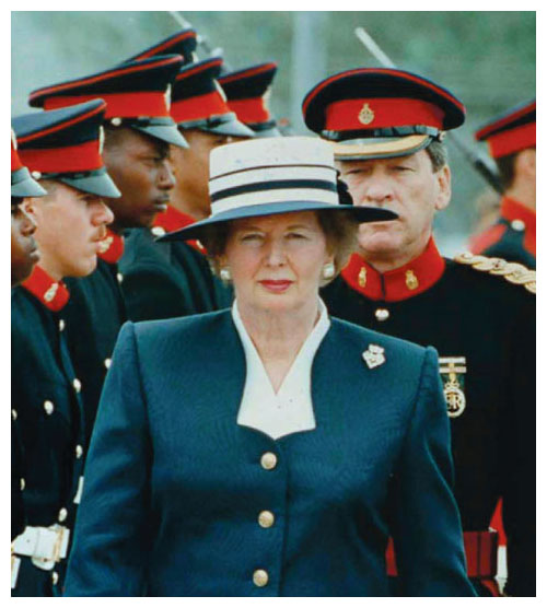 As the get-go adult female to go prime minister of the United Kingdom, Margaret Thatcher was well aware of breaking new ground in her embodiment of a political leader. She favored a sober, no-nonsense manner of wearing apparel and demeanor and cultivated a lower-pitched voice for public speaking. <strong>White House Photograph Function/Wikimedia Commons</strong>